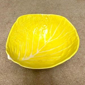 Yellow Vintage Cabbage Leaf Majolica Salad Bowl